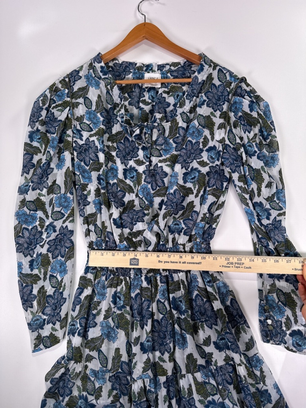 MISA Los Angeles Vida Maxi Dress Smocked Floral Lurex Blue Green L - Picture 15 of 16